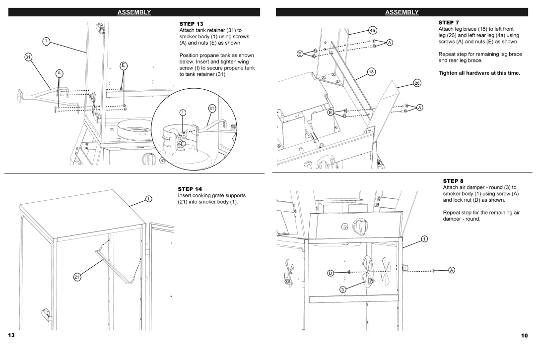 Masterbuilt 20050412 manual Tighten all hardware at this time 