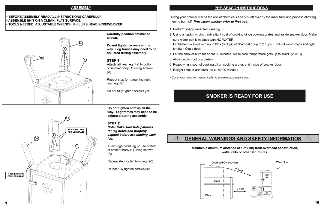 Masterbuilt 20050412 manual Assembly, PRE-SEASON Instructions, Step 