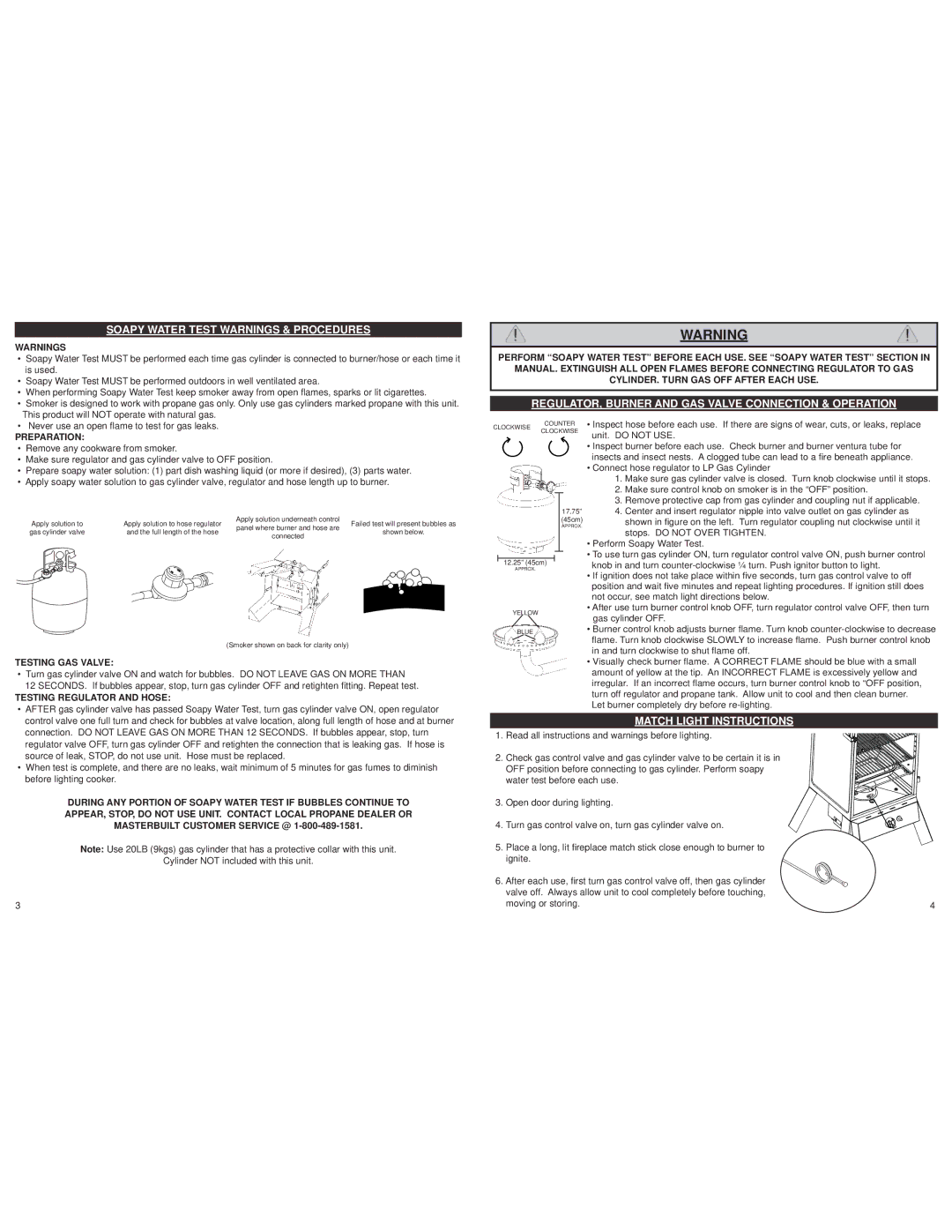 Masterbuilt 20051011 manual Soapy Water Test Warnings & Procedures, REGULATOR, Burner and GAS Valve Connection & Operation 