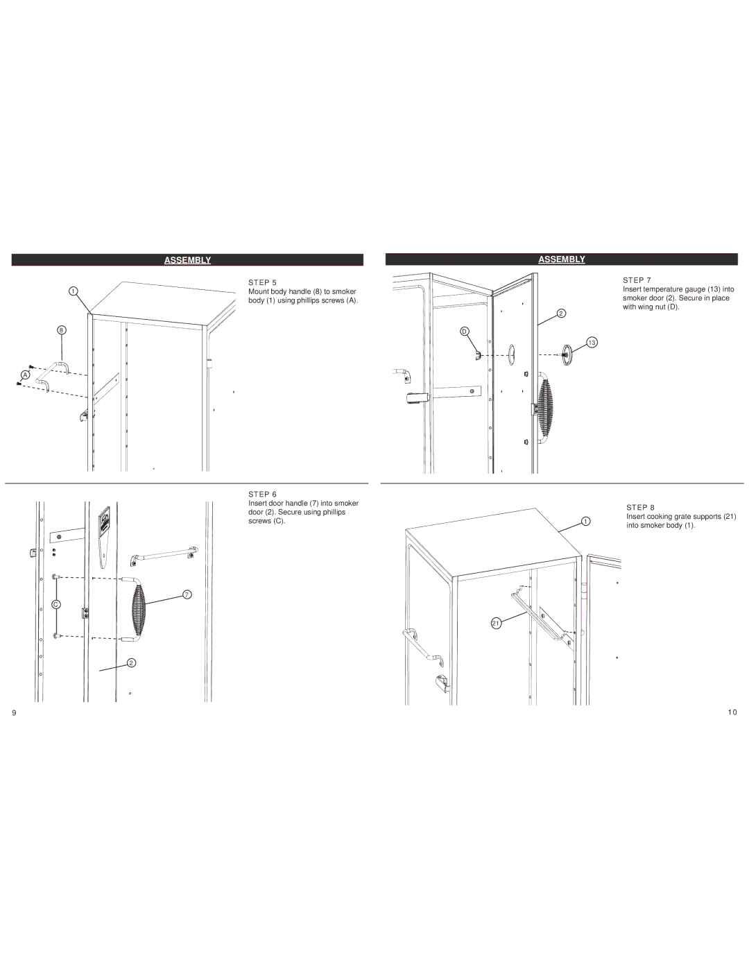 Masterbuilt 20051011 manual Mount body handle 8 to smoker 