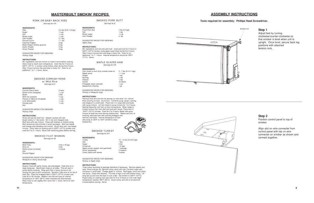 Masterbuilt 20070106, 20070206, 20071507, 20071407 manual Masterbuilt SMOKIN’ Recipes Assembly Instructions, Step 