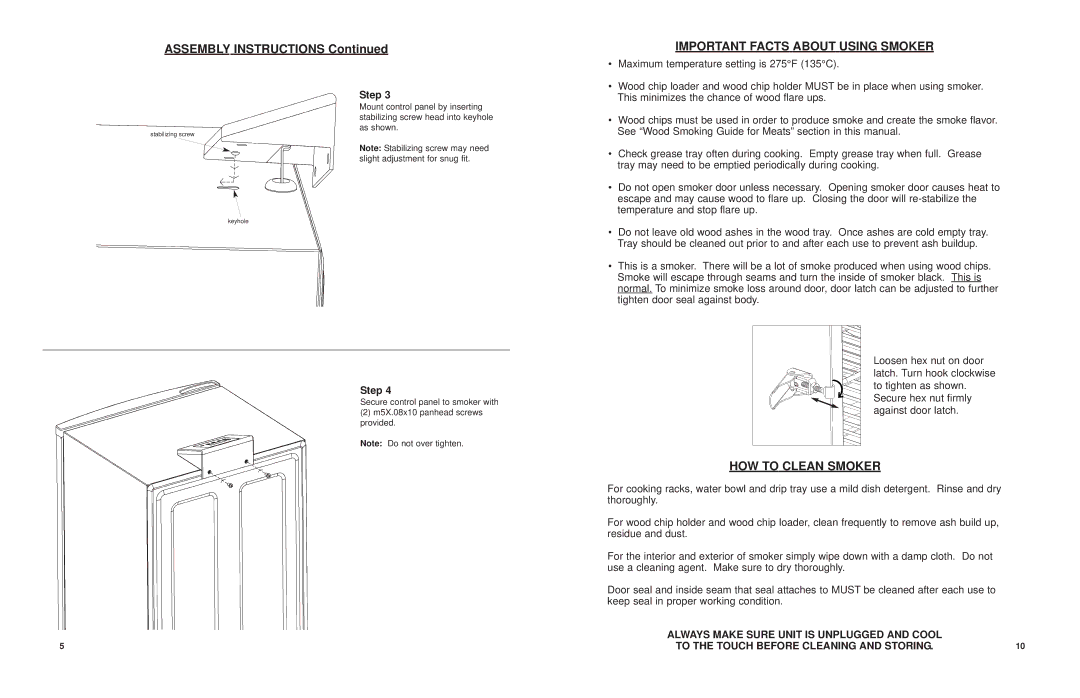 Masterbuilt 20071507, 20070206, 20070106 Assembly Instructions, Important Facts about Using Smoker, HOW to Clean Smoker 