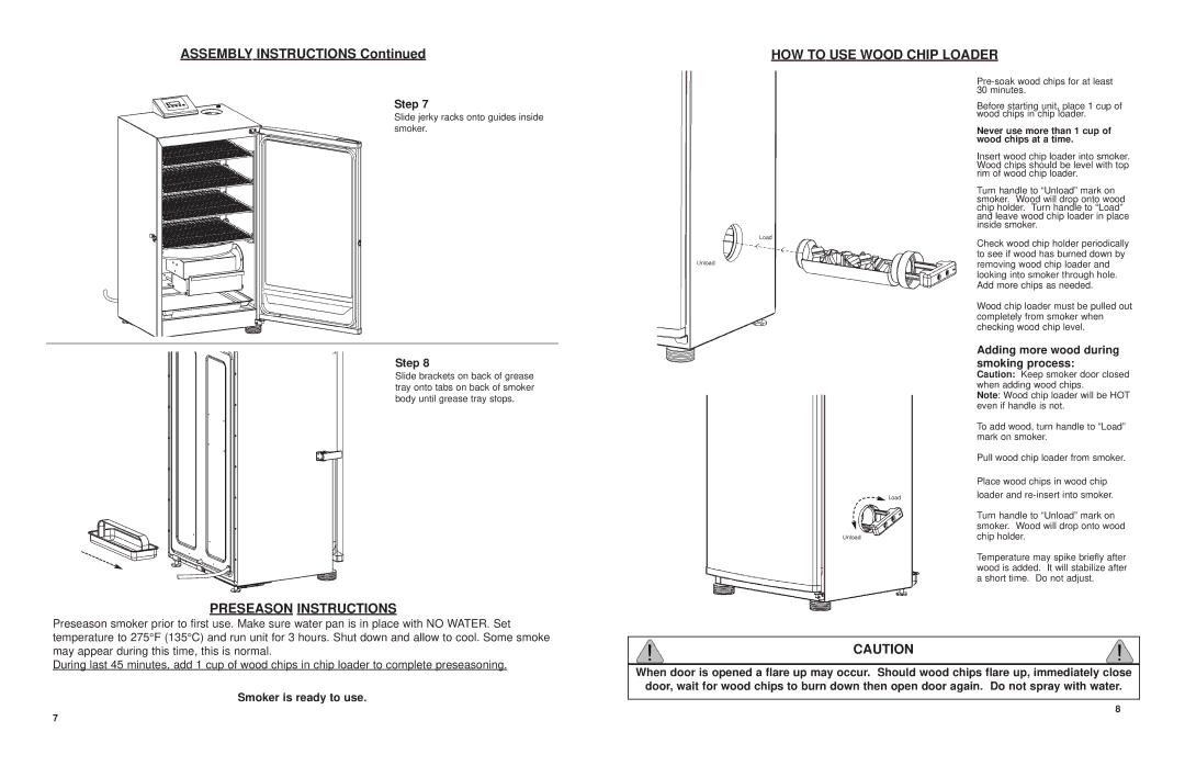 Masterbuilt 20070206 manual HOW to USE Wood Chip Loader, Preseason Instructions, Adding more wood during smoking process 