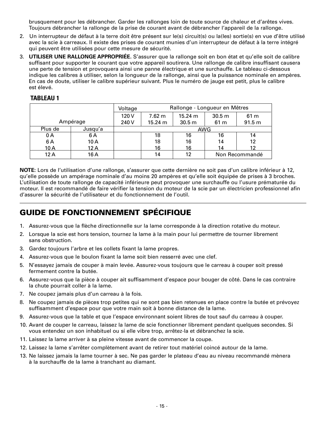 Masterbuilt 60089 owner manual Guide DE Fonctionnement Spécifique, Tableau 