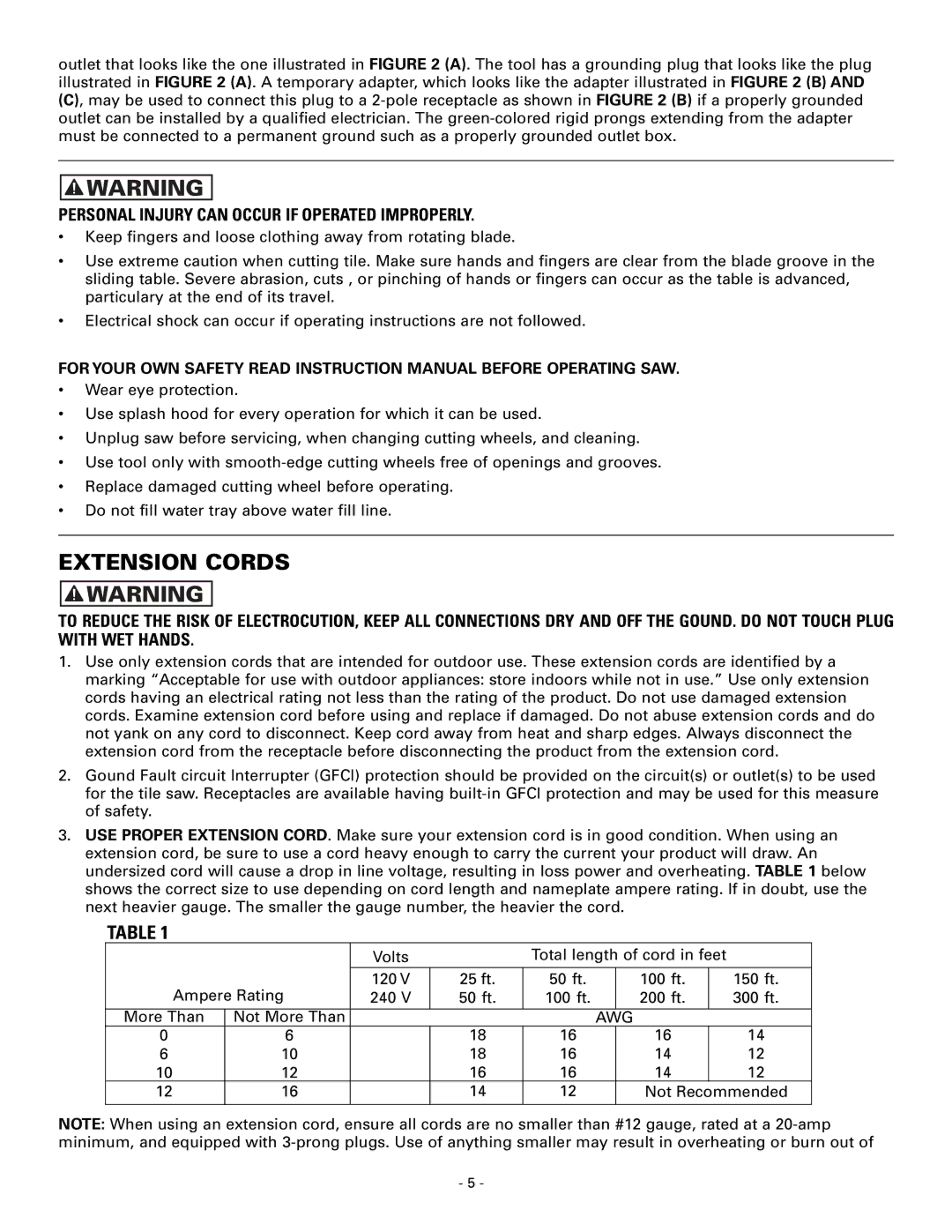 Masterbuilt 60089 owner manual Extension Cords, Personal Injury can Occur if Operated Improperly 