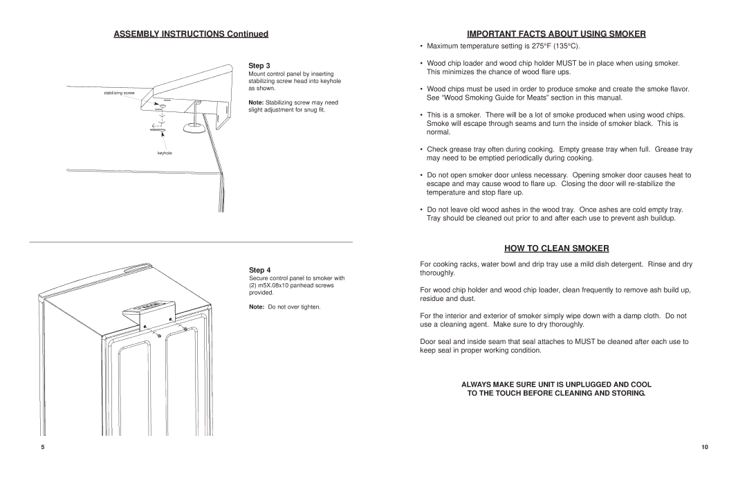 Masterbuilt 72070206, 70070106, 72070106 Assembly Instructions, Important Facts about Using Smoker, HOW to Clean Smoker 