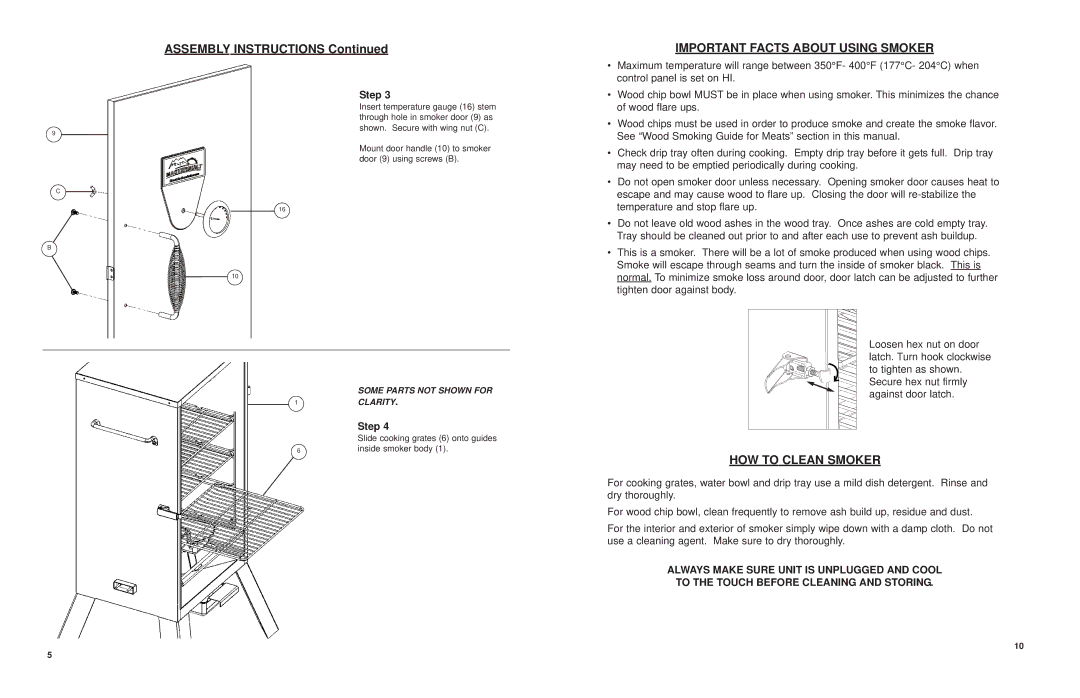 Masterbuilt 20070210, 9007090069090618, 20070410, ESQ3082 manual Important Facts about Using Smoker, HOW to Clean Smoker 