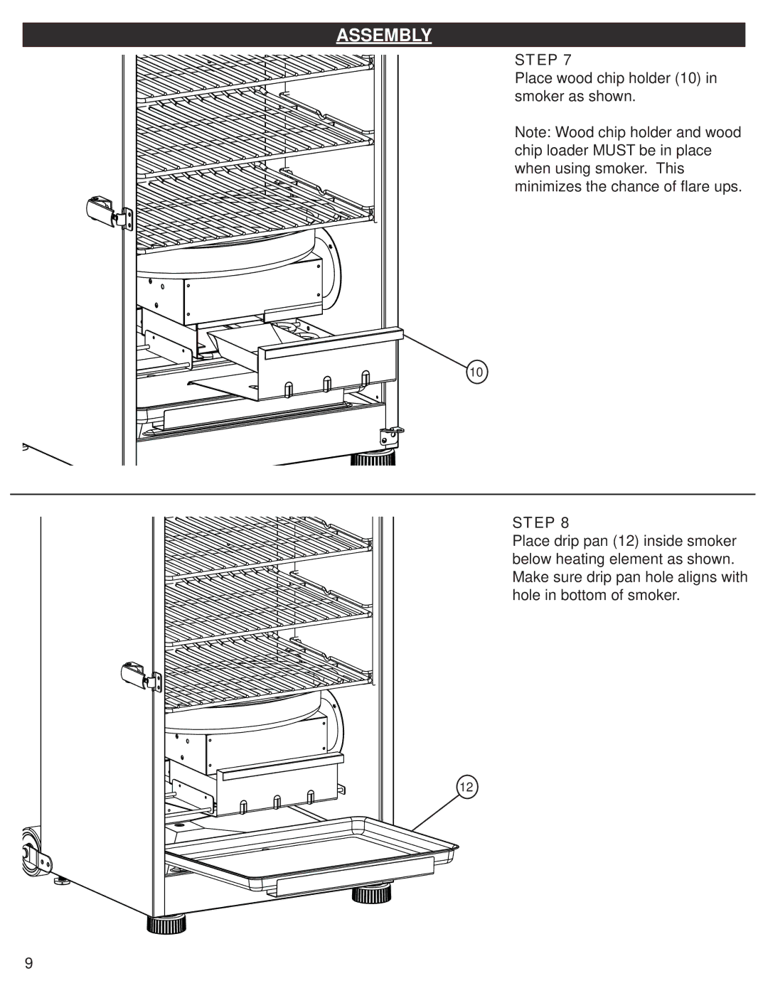 Masterbuilt 9807100002100916-04JH manual Place wood chip holder 10 in smoker as shown 