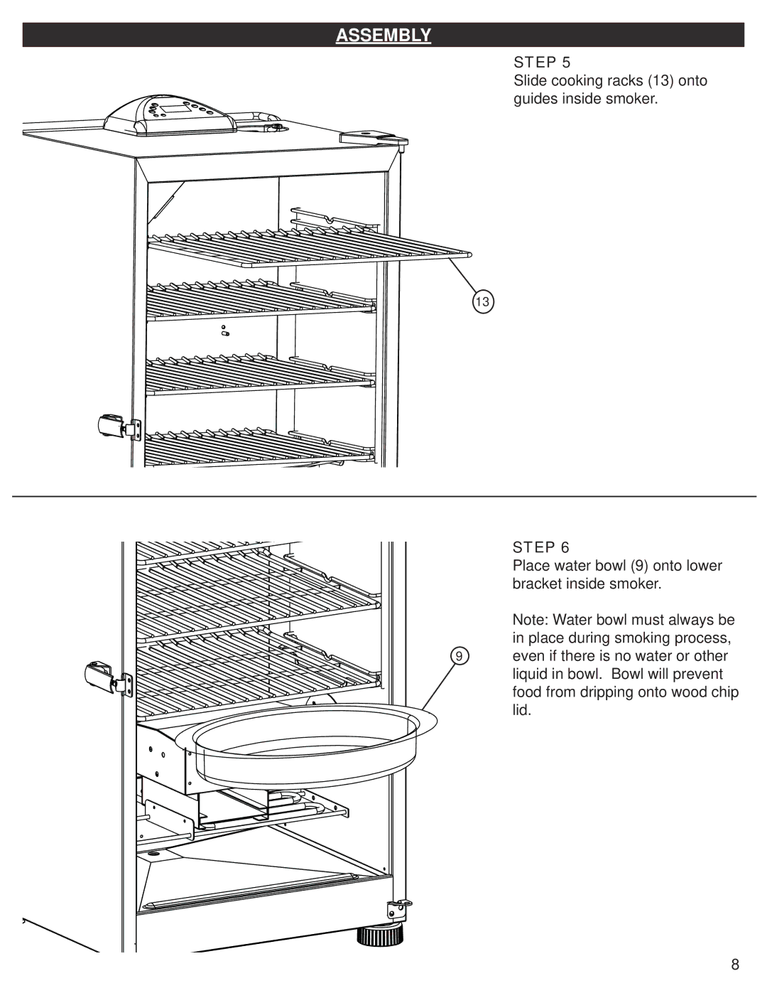 Masterbuilt 9807100002100916-04JH manual Slide cooking racks 13 onto guides inside smoker 