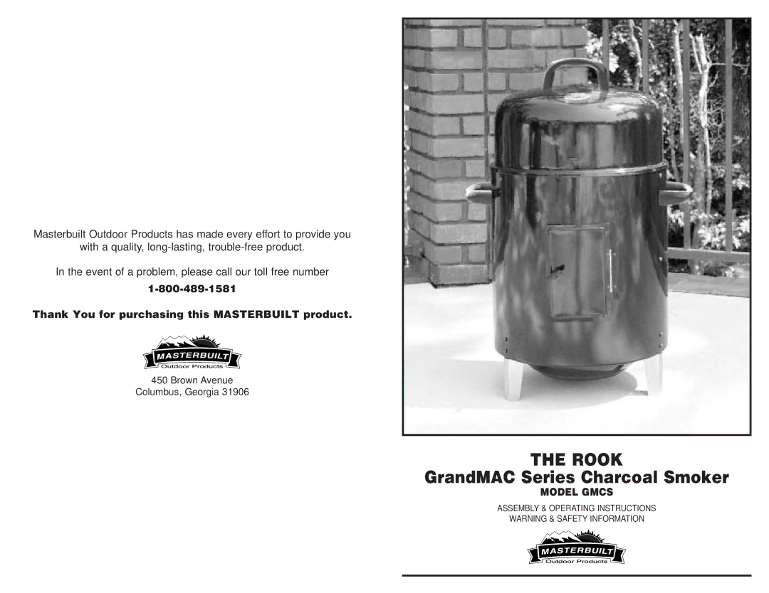 Masterbuilt GMCS operating instructions Rook, GrandMAC Series Charcoal Smoker 