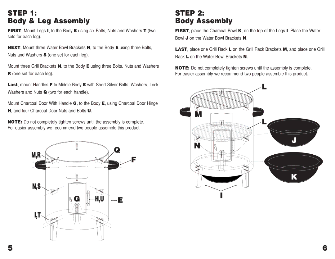 Masterbuilt GMCS operating instructions Body & Leg Assembly, Body Assembly 