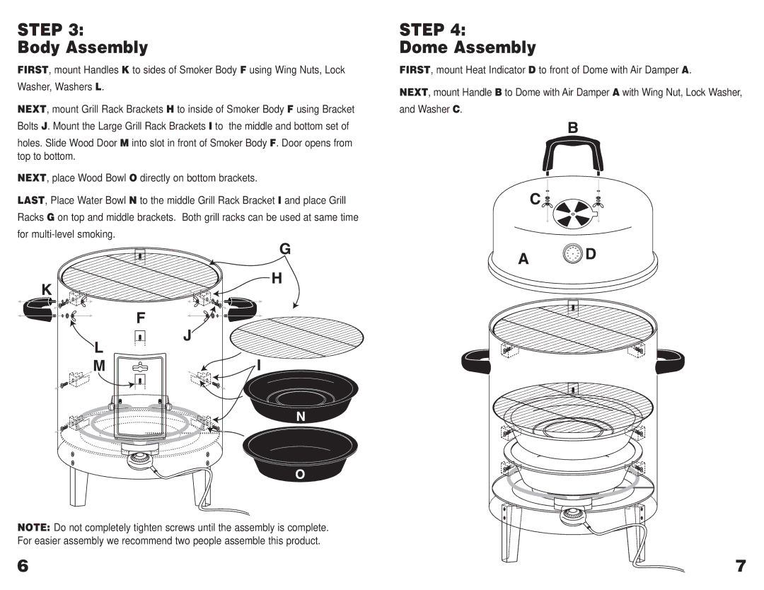 Masterbuilt GMES operating instructions Body Assembly, Dome Assembly 