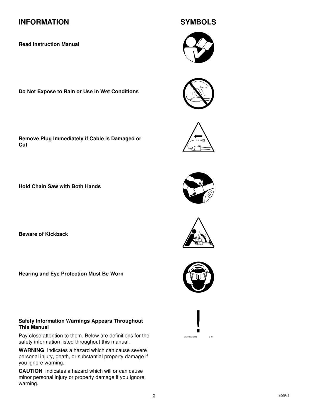 MasterCraft 100524-01, CS-120CB owner manual Information, Symbols 