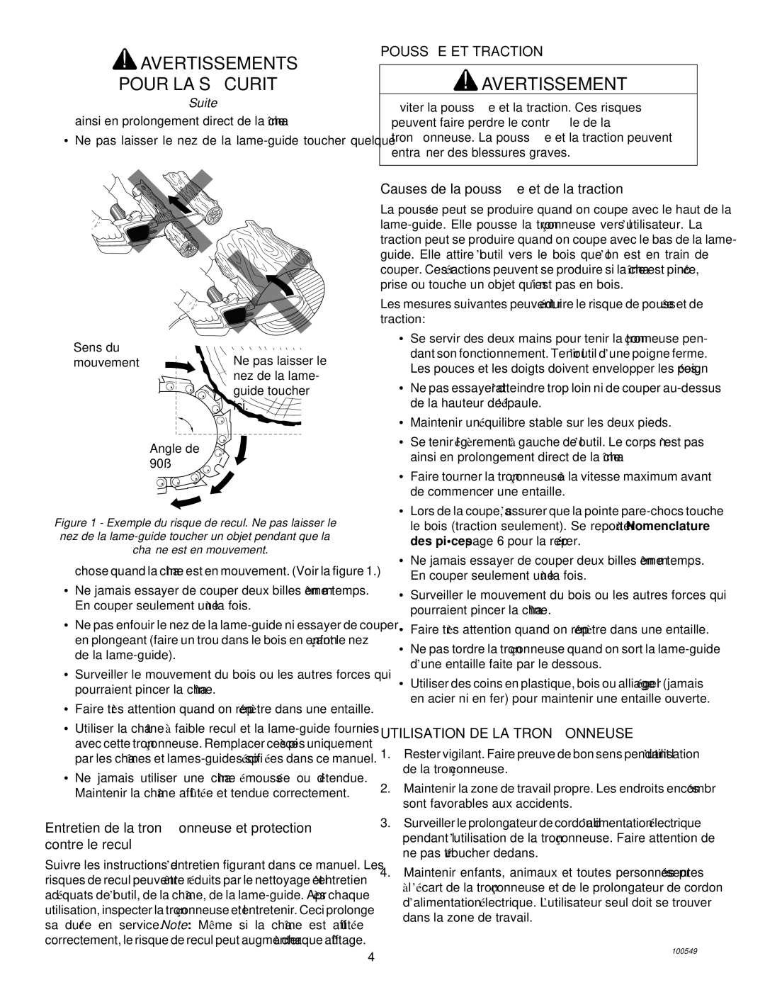 MasterCraft 100524-01, CS-120CB owner manual Poussé E ET Traction, Causes de la poussé e et de la traction 