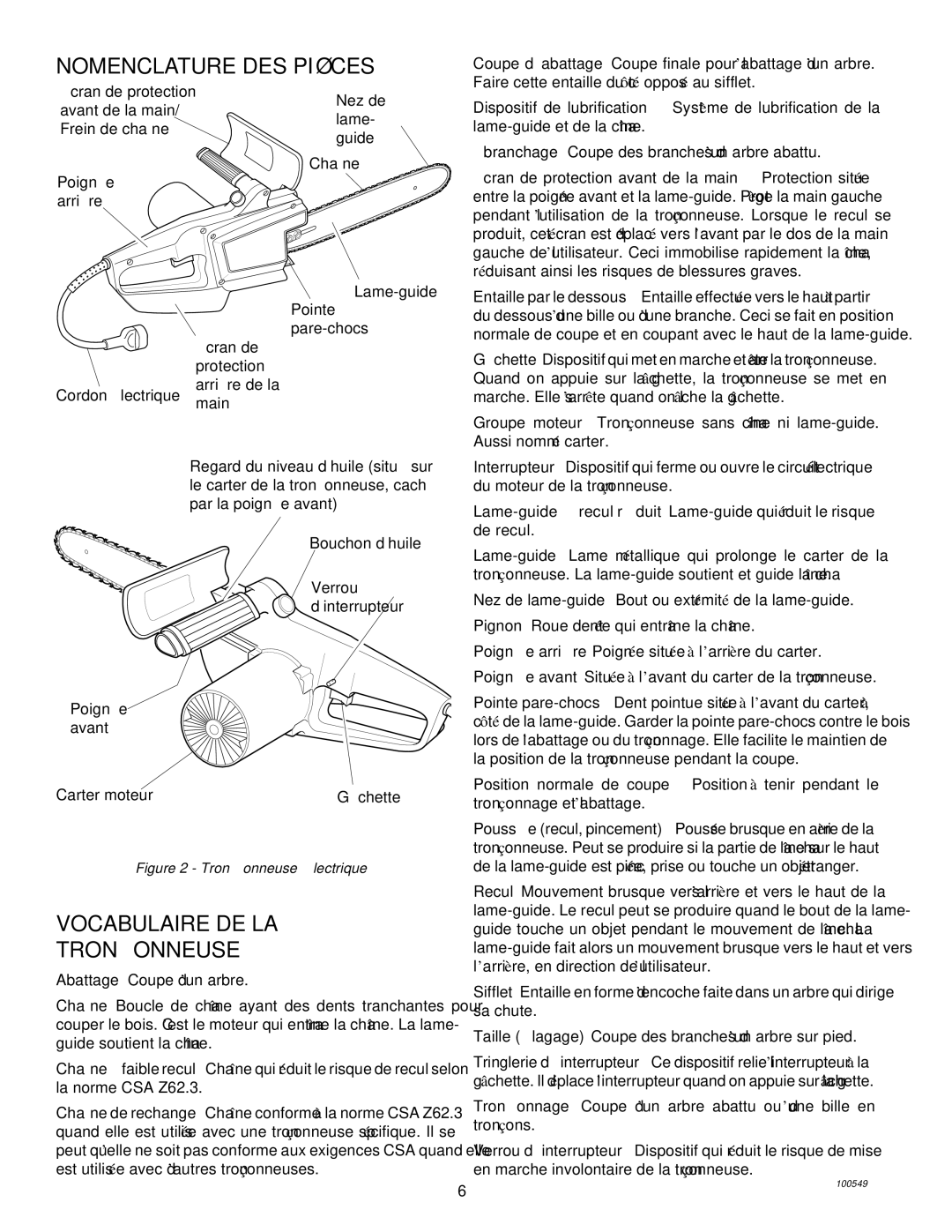 MasterCraft 100524-01, CS-120CB owner manual Nomenclature DES PIÈ CES, Vocabulaire DE LA Tronç Onneuse 