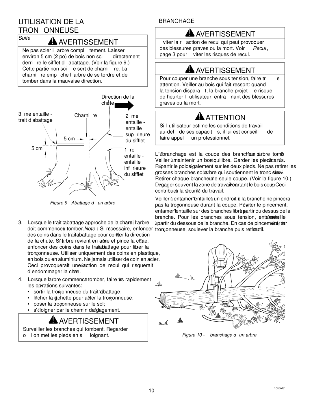 MasterCraft 100524-01, CS-120CB owner manual Branchage, Direction de la, Chute 