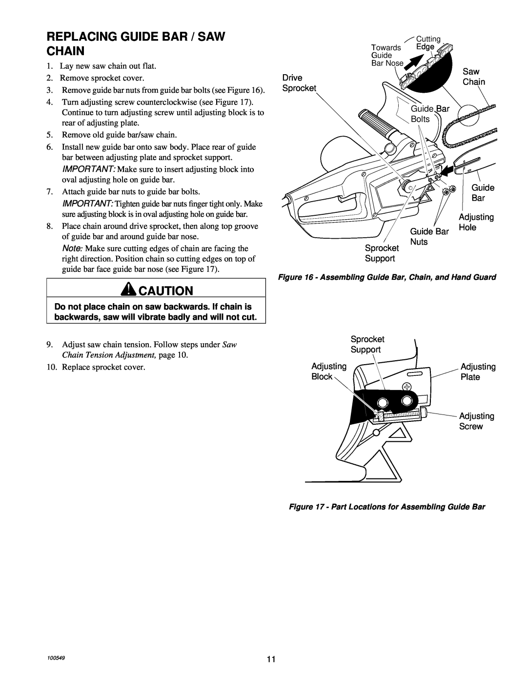 MasterCraft 100524-01, CS-120CB owner manual Replacing Guide Bar / Saw Chain 