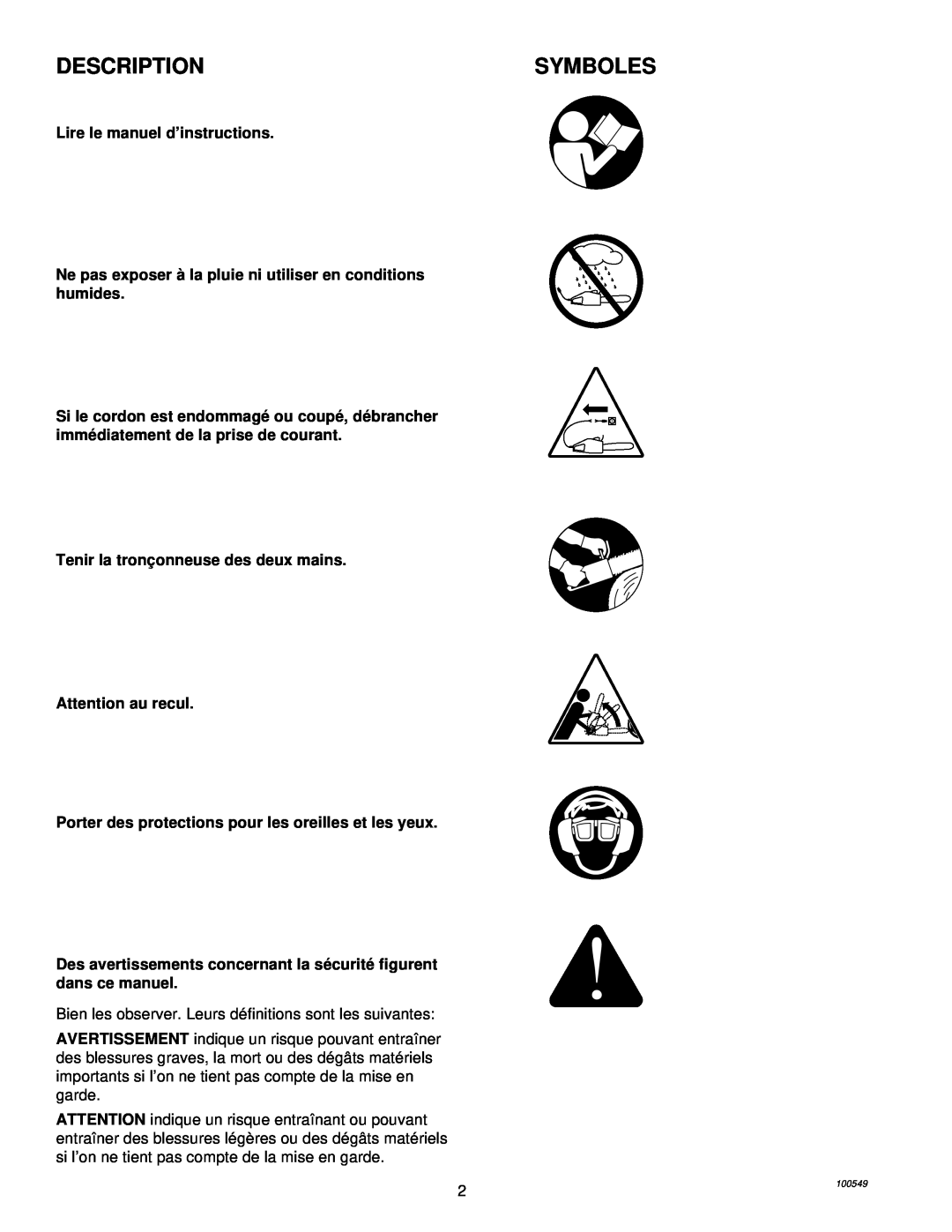 MasterCraft 100524-01, CS-120CB owner manual Description, Symboles 