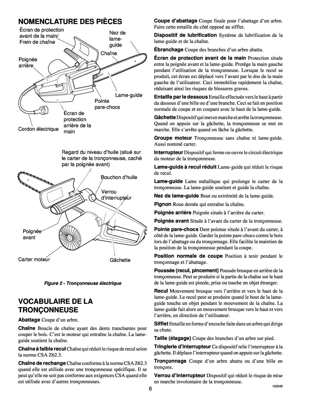 MasterCraft 100524-01, CS-120CB owner manual Nomenclature Des Piè Ces, Vocabulaire De La Tronç Onneuse 