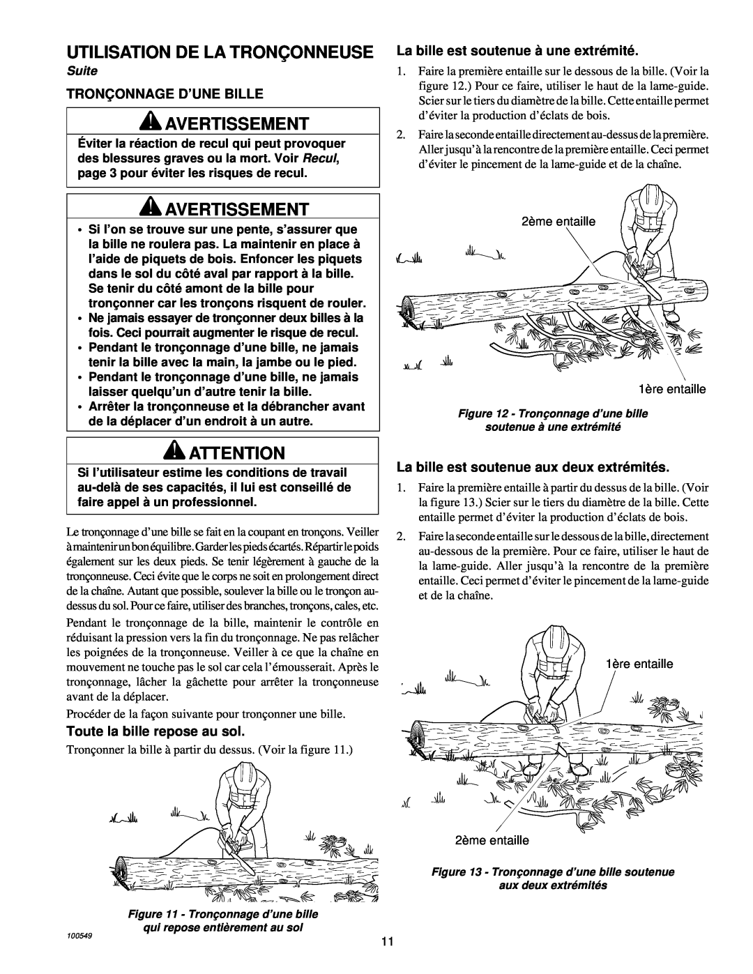 MasterCraft 100524-01, CS-120CB Utilisation De La Tronç Onneuse, Avertissement, Tronç Onnage D’Une Bille, Suite 