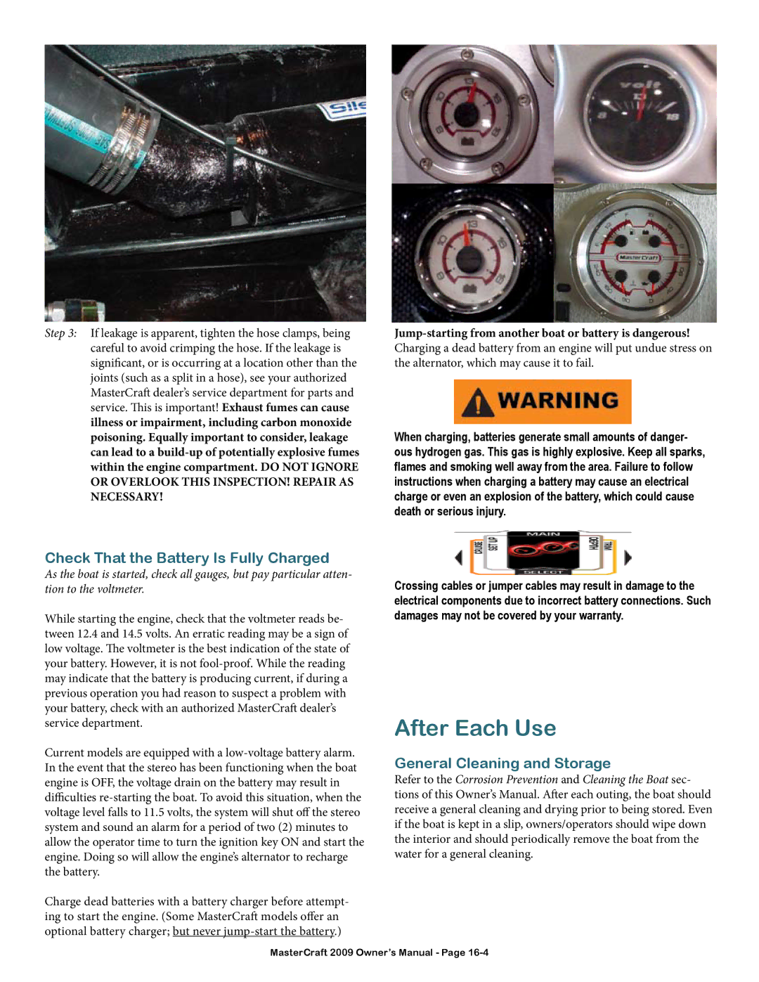 MasterCraft 2009 MariStar X-Series owner manual Check That the Battery Is Fully Charged, General Cleaning and Storage 