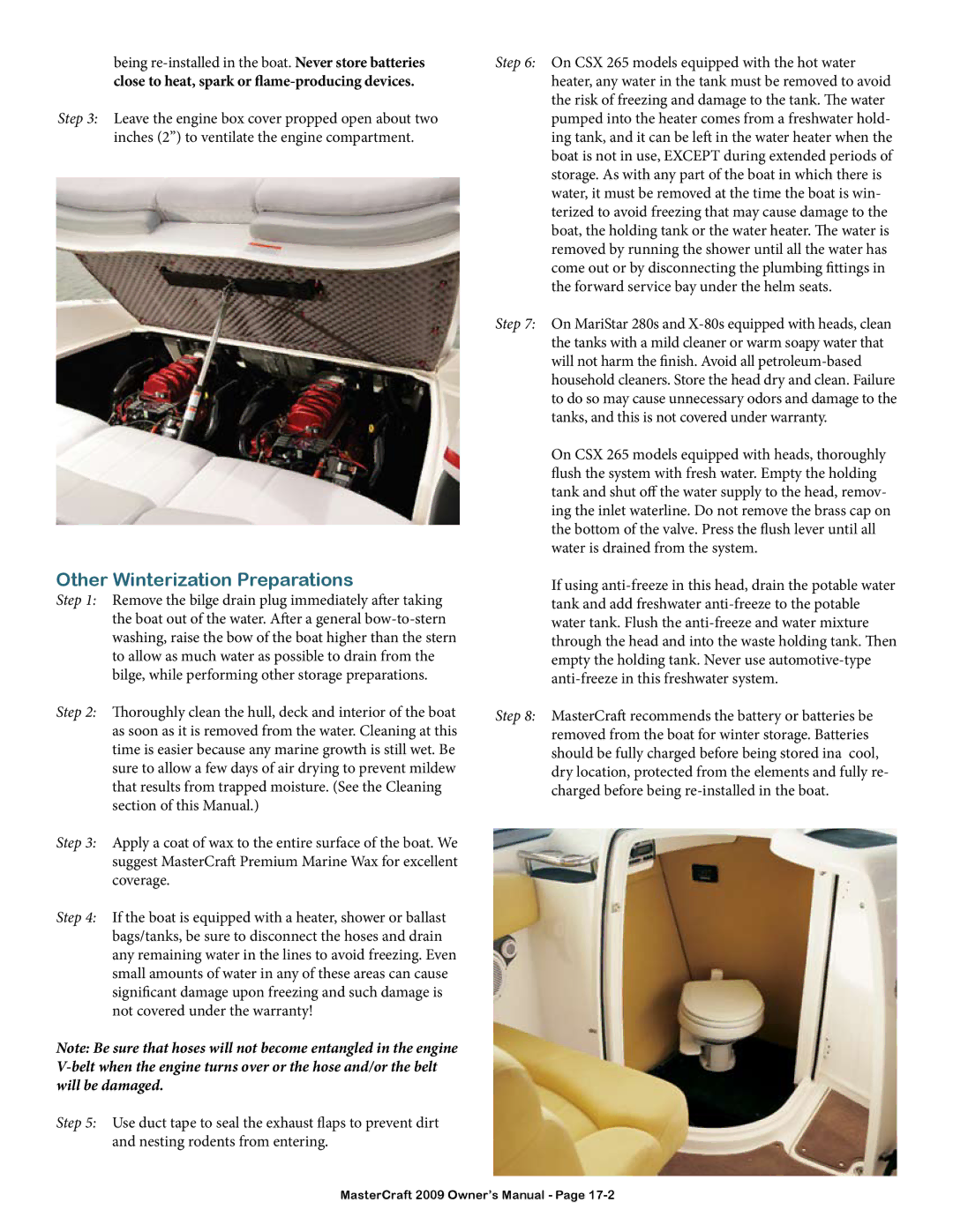 MasterCraft 2009 MariStar X-Series owner manual Other Winterization Preparations 