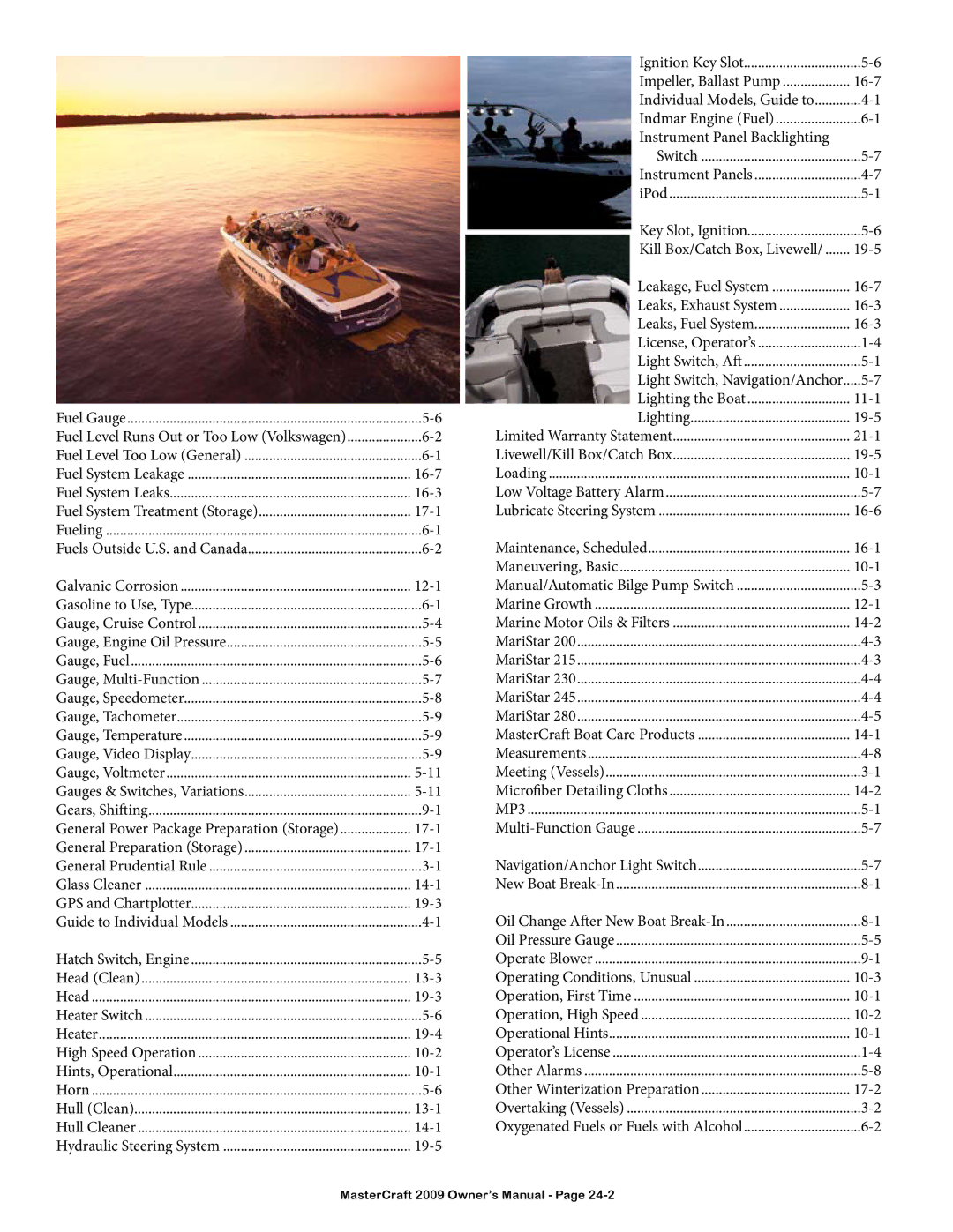 MasterCraft 2009 MariStar X-Series owner manual Gauge, Voltmeter Gauges & Switches, Variations 