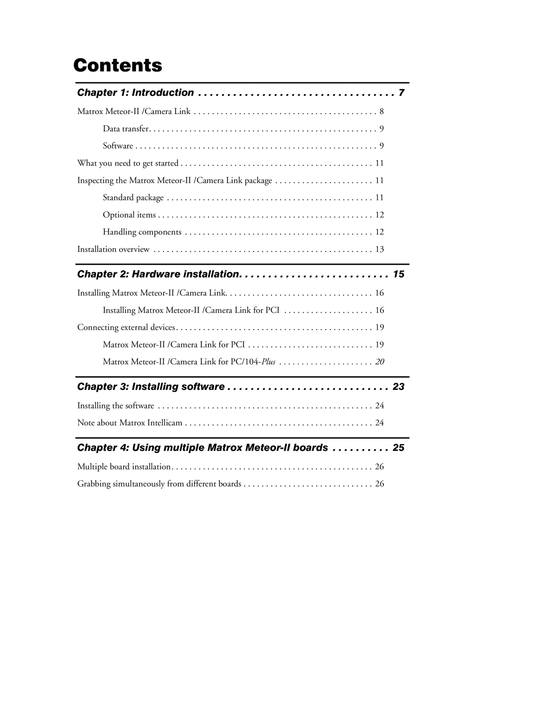 Matrox Electronic Systems 10760-101-0200 manual Contents 