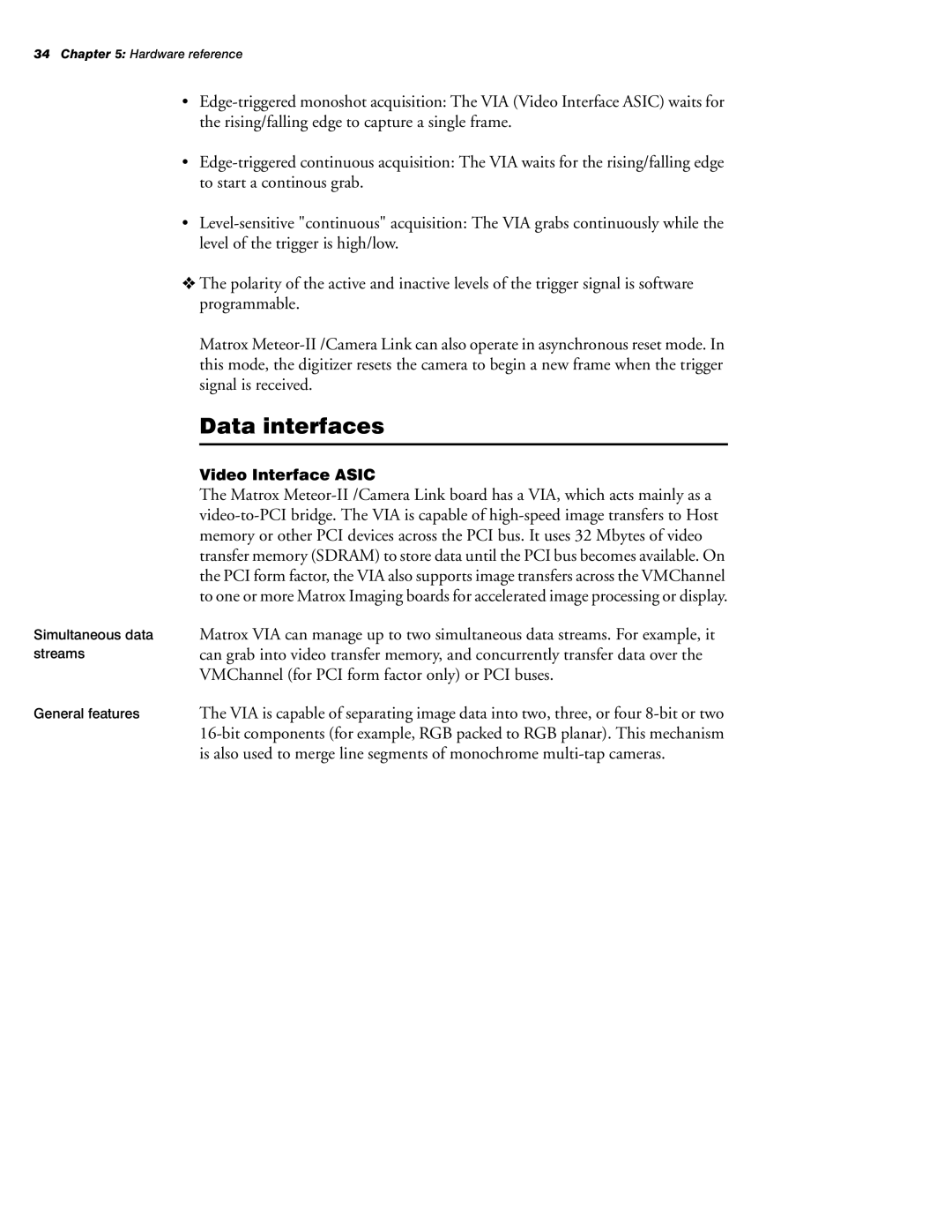 Matrox Electronic Systems 10760-101-0200 manual Data interfaces, Video Interface Asic 