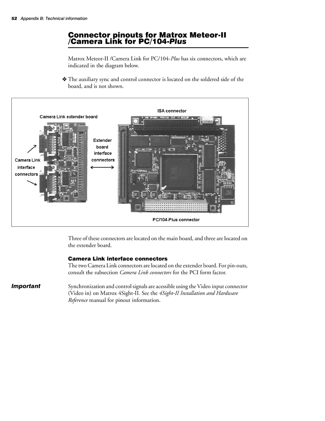 Matrox Electronic Systems 10760-101-0200 Extender board, Reference manual for pinout information 