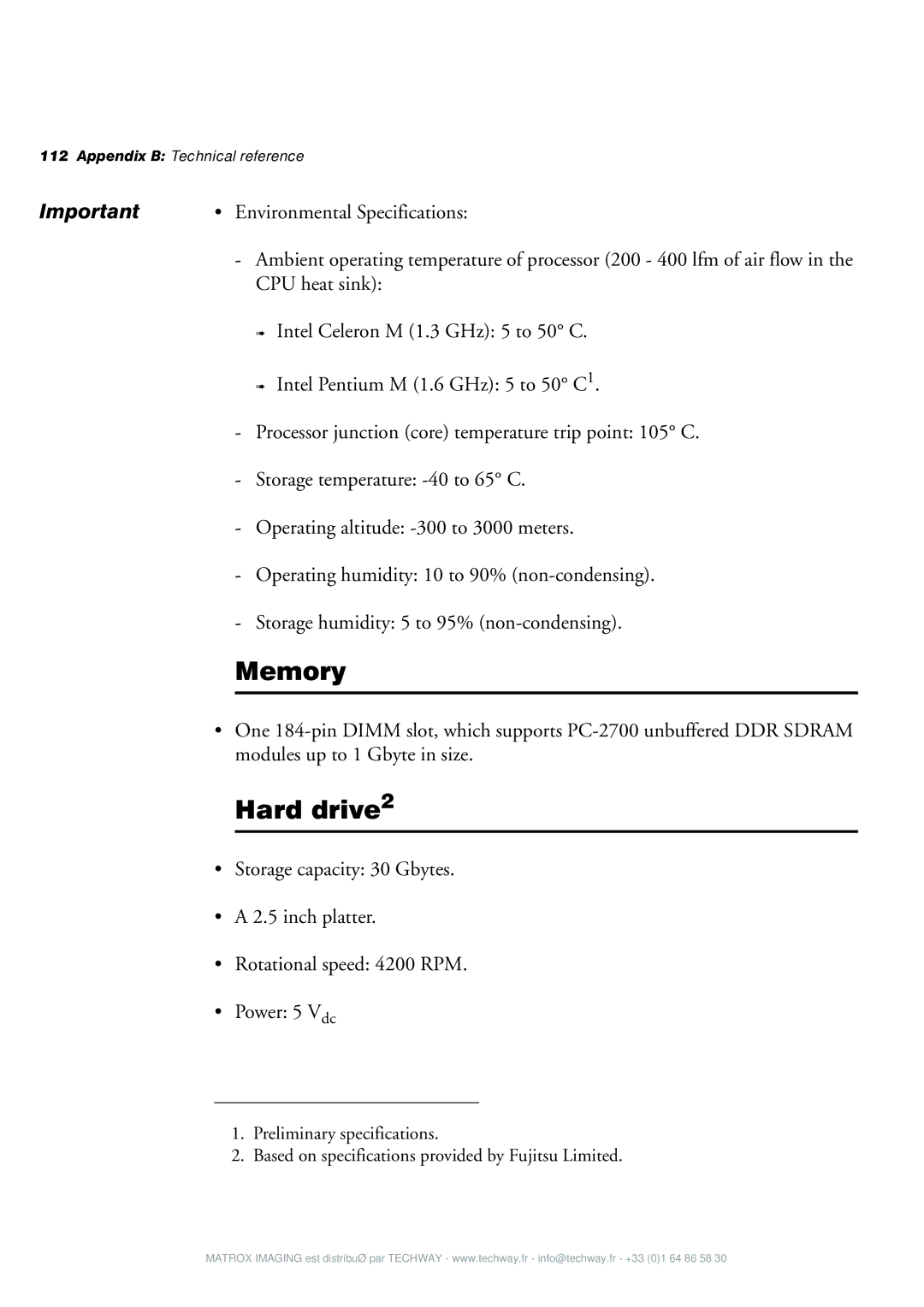 Matrox Electronic Systems 4SIGHT-M manual Hard drive2, Environmental Specifications 