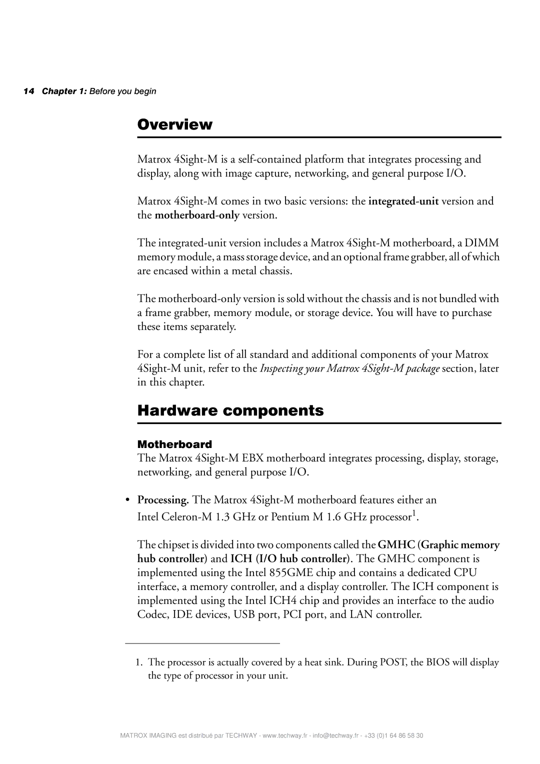 Matrox Electronic Systems 4SIGHT-M manual Overview, Hardware components 