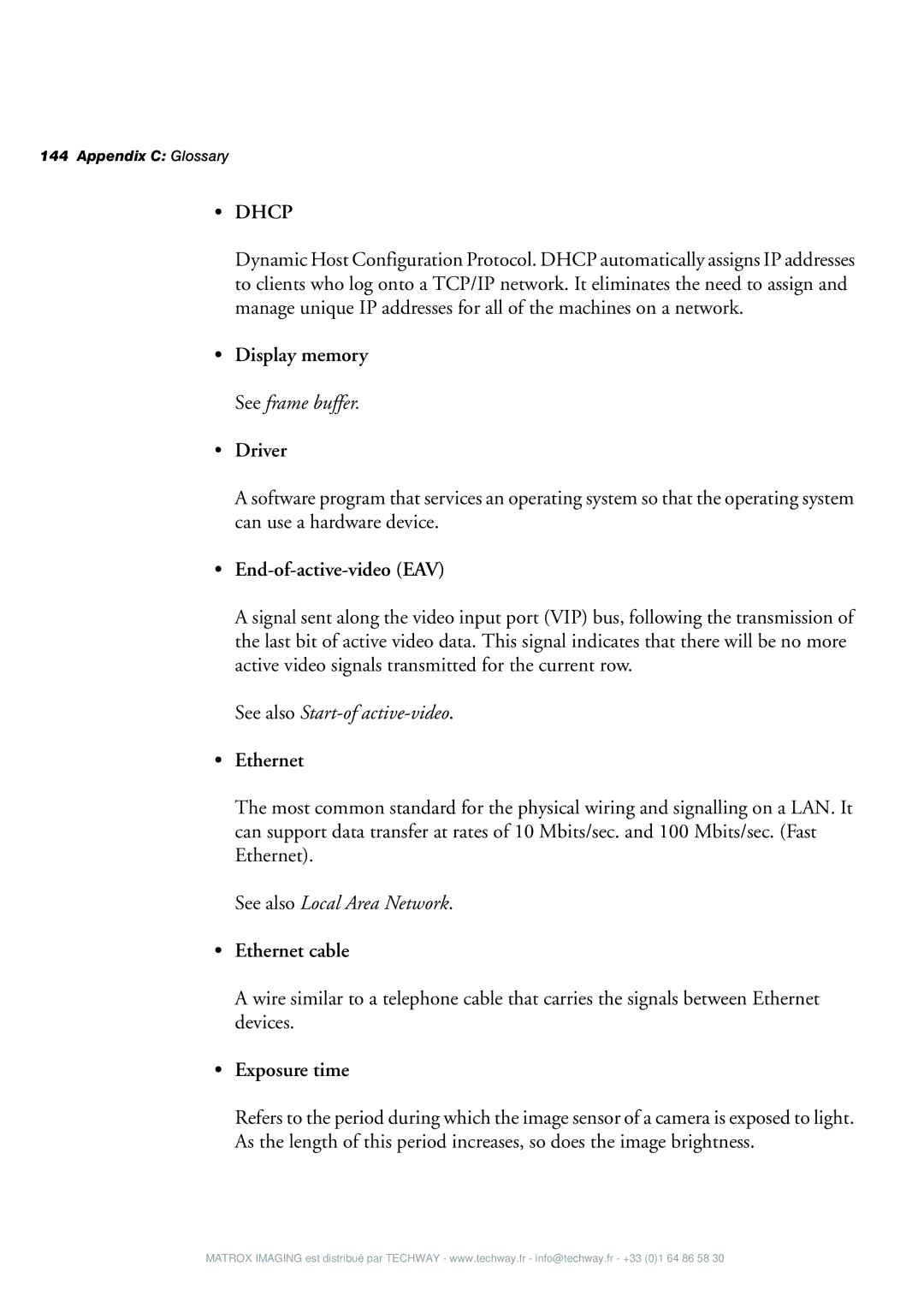 Matrox Electronic Systems 4SIGHT-M manual Driver, End-of-active-video EAV, Ethernet cable, Exposure time 
