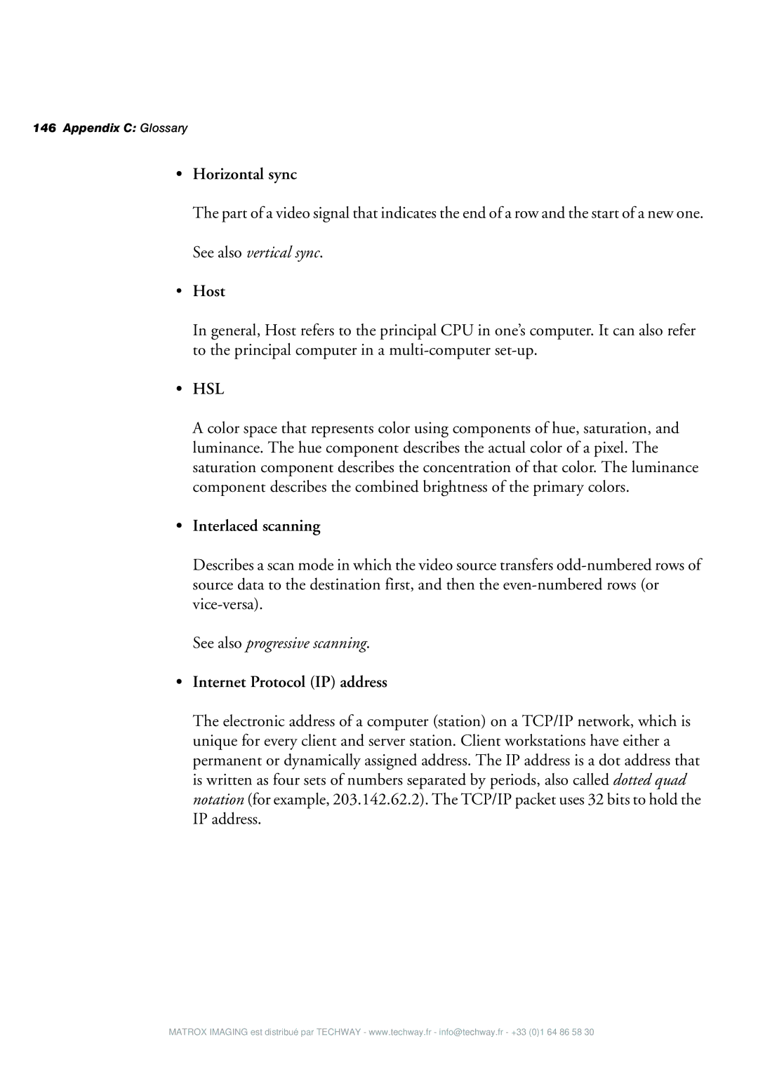 Matrox Electronic Systems 4SIGHT-M manual Horizontal sync, Host, Interlaced scanning, Internet Protocol IP address 