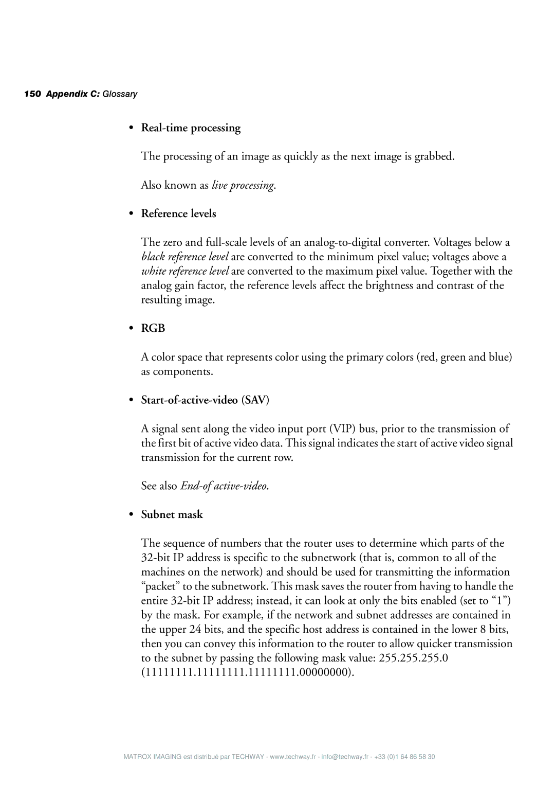 Matrox Electronic Systems 4SIGHT-M manual Real-time processing, Reference levels, Start-of-active-video SAV, Subnet mask 
