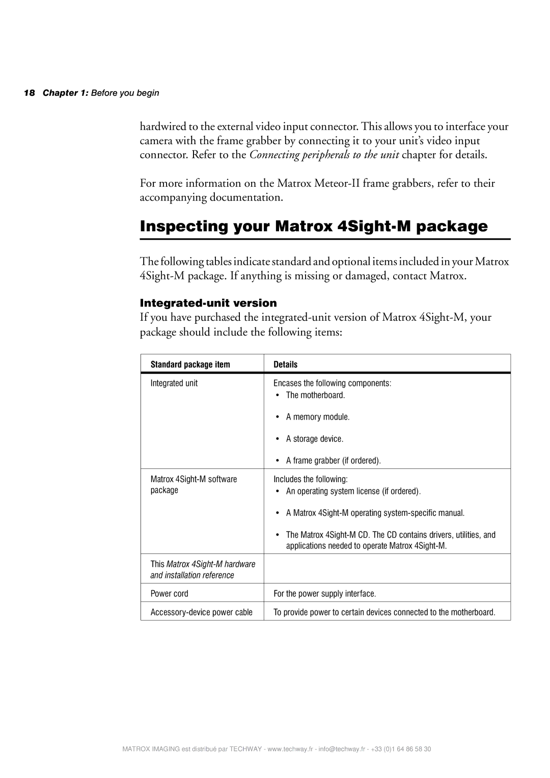 Matrox Electronic Systems 4SIGHT-M manual Inspecting your Matrox 4Sight-M package, Standard package item Details 