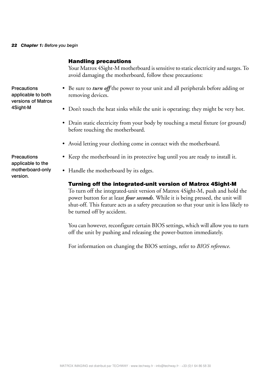 Matrox Electronic Systems 4SIGHT-M manual Handling precautions 