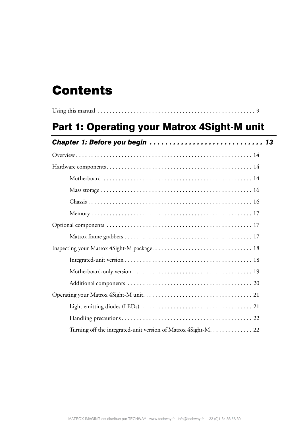 Matrox Electronic Systems 4SIGHT-M manual Contents 