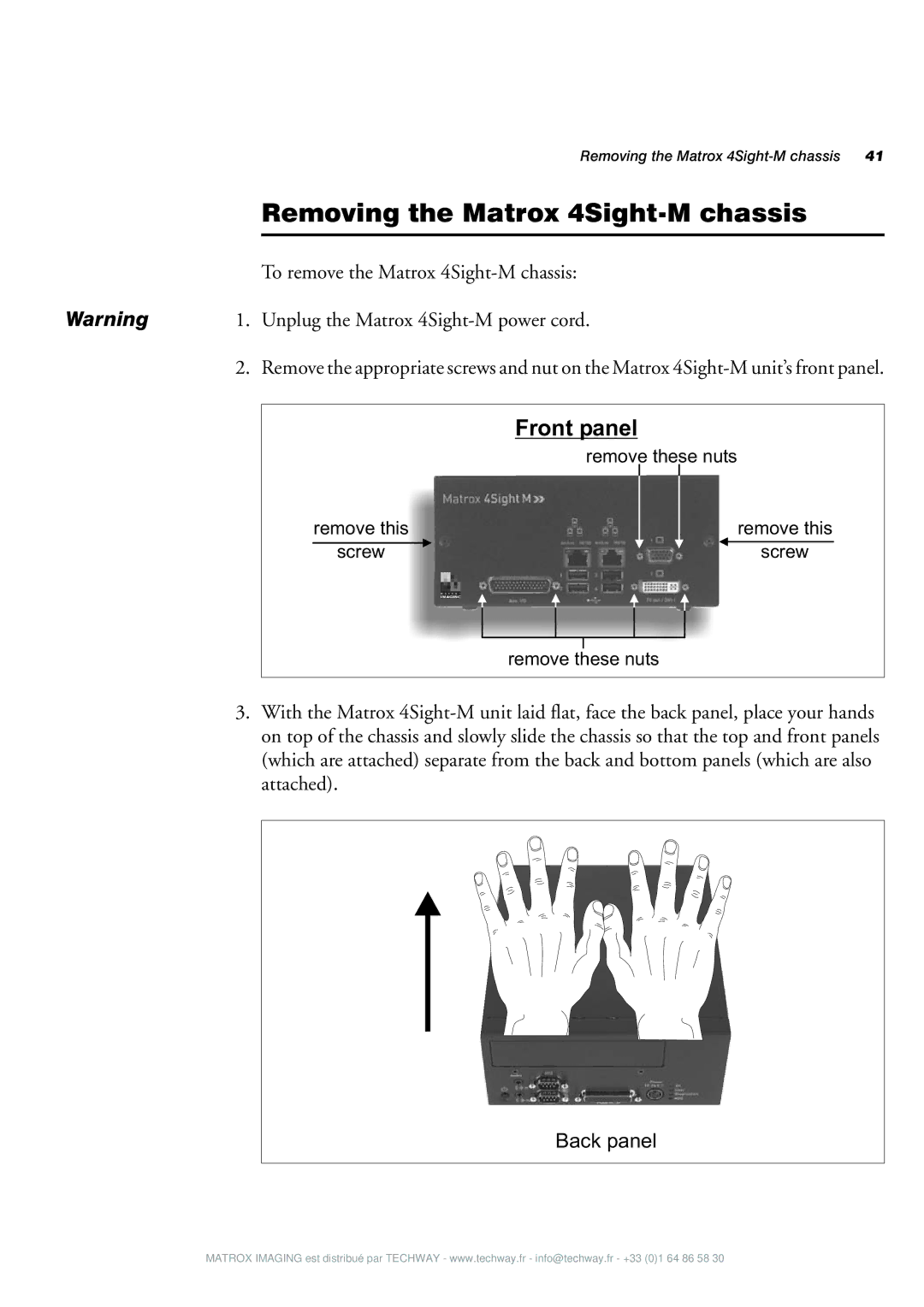 Matrox Electronic Systems 4SIGHT-M manual Removing the Matrox 4Sight-M chassis, Front panel 