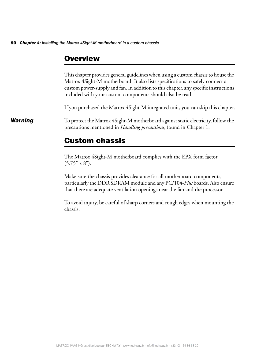 Matrox Electronic Systems 4SIGHT-M manual Custom chassis, Included with your custom components should also be read 