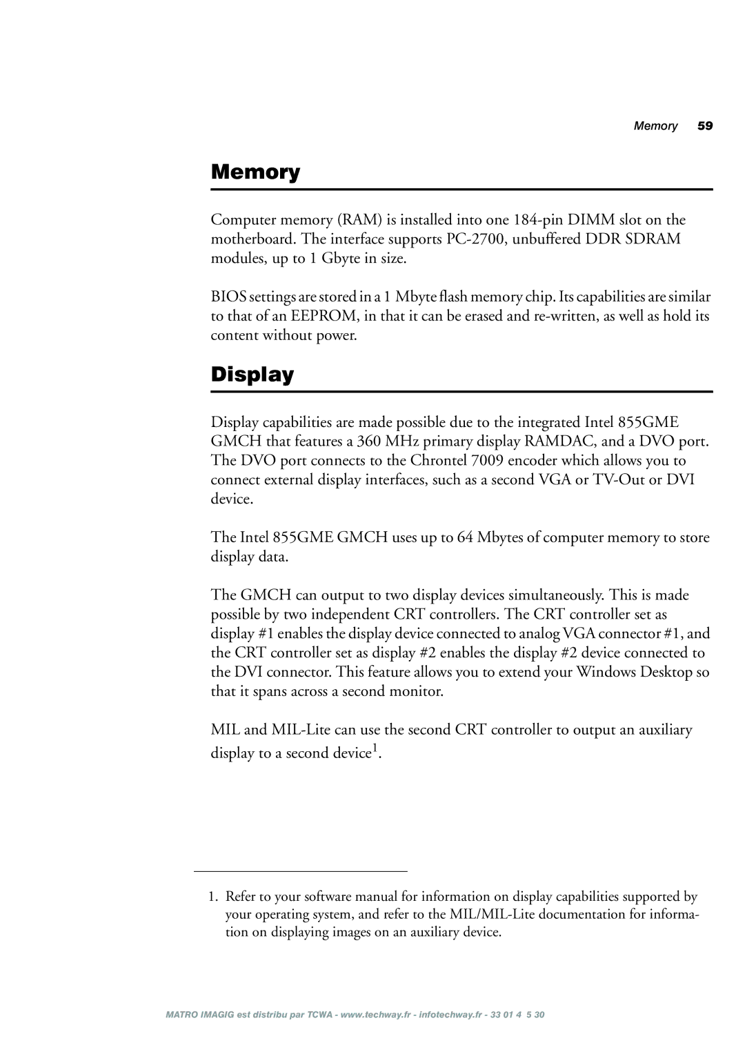 Matrox Electronic Systems 4SIGHT-M manual Memory, Display 