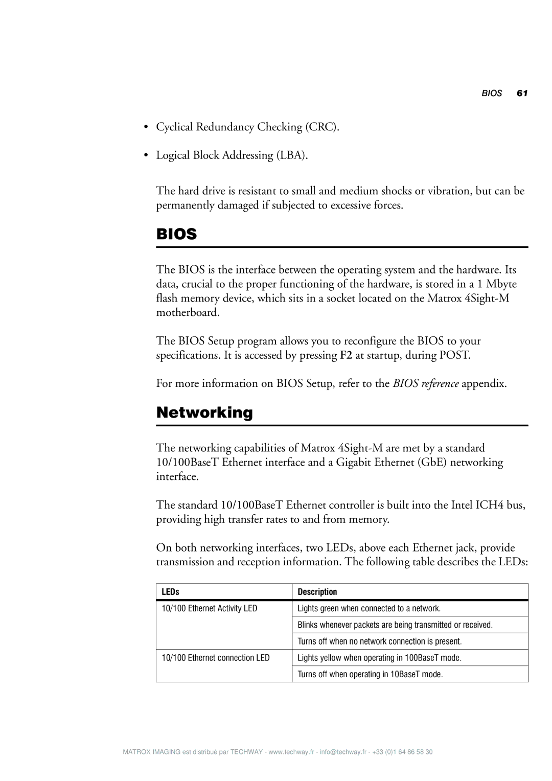 Matrox Electronic Systems 4SIGHT-M manual Networking, LEDs Description 