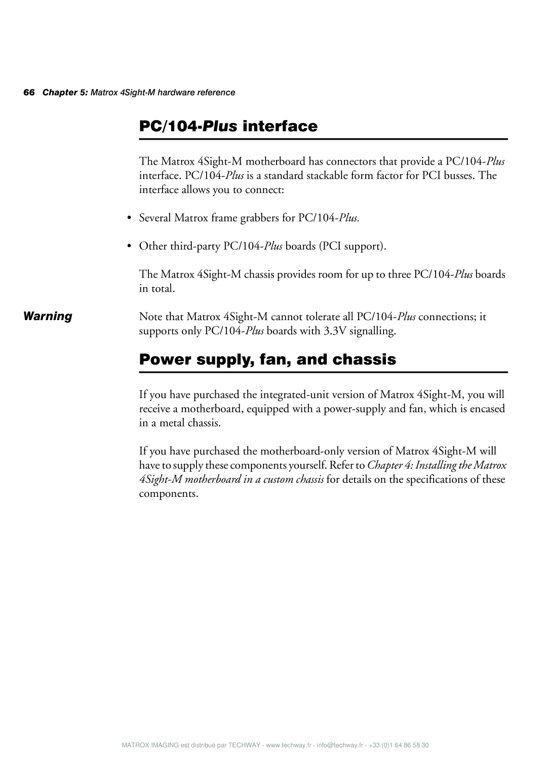 Matrox Electronic Systems 4SIGHT-M manual PC/104-Plusinterface, Power supply, fan, and chassis 