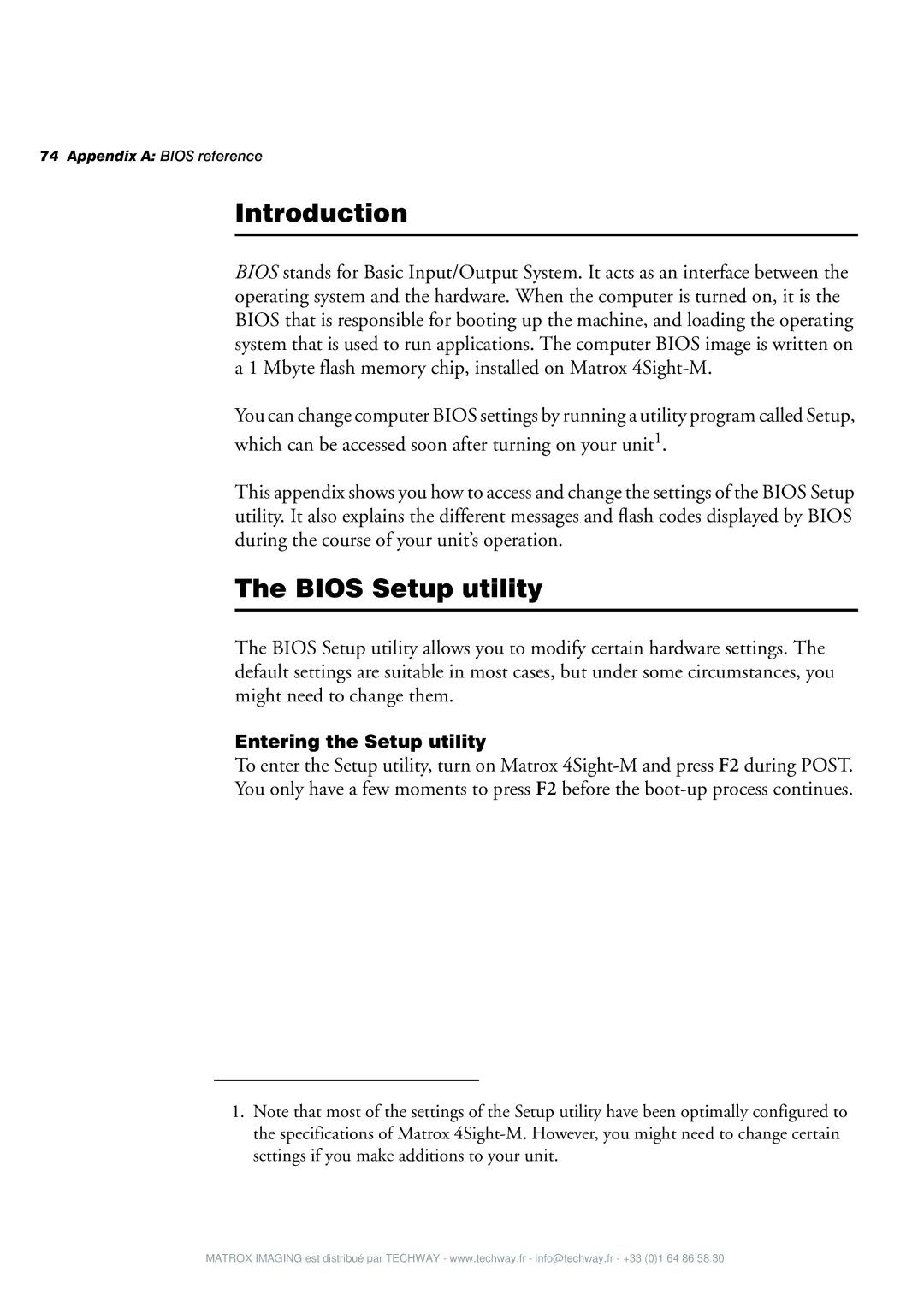 Matrox Electronic Systems 4SIGHT-M manual Bios Setup utility, Entering the Setup utility 