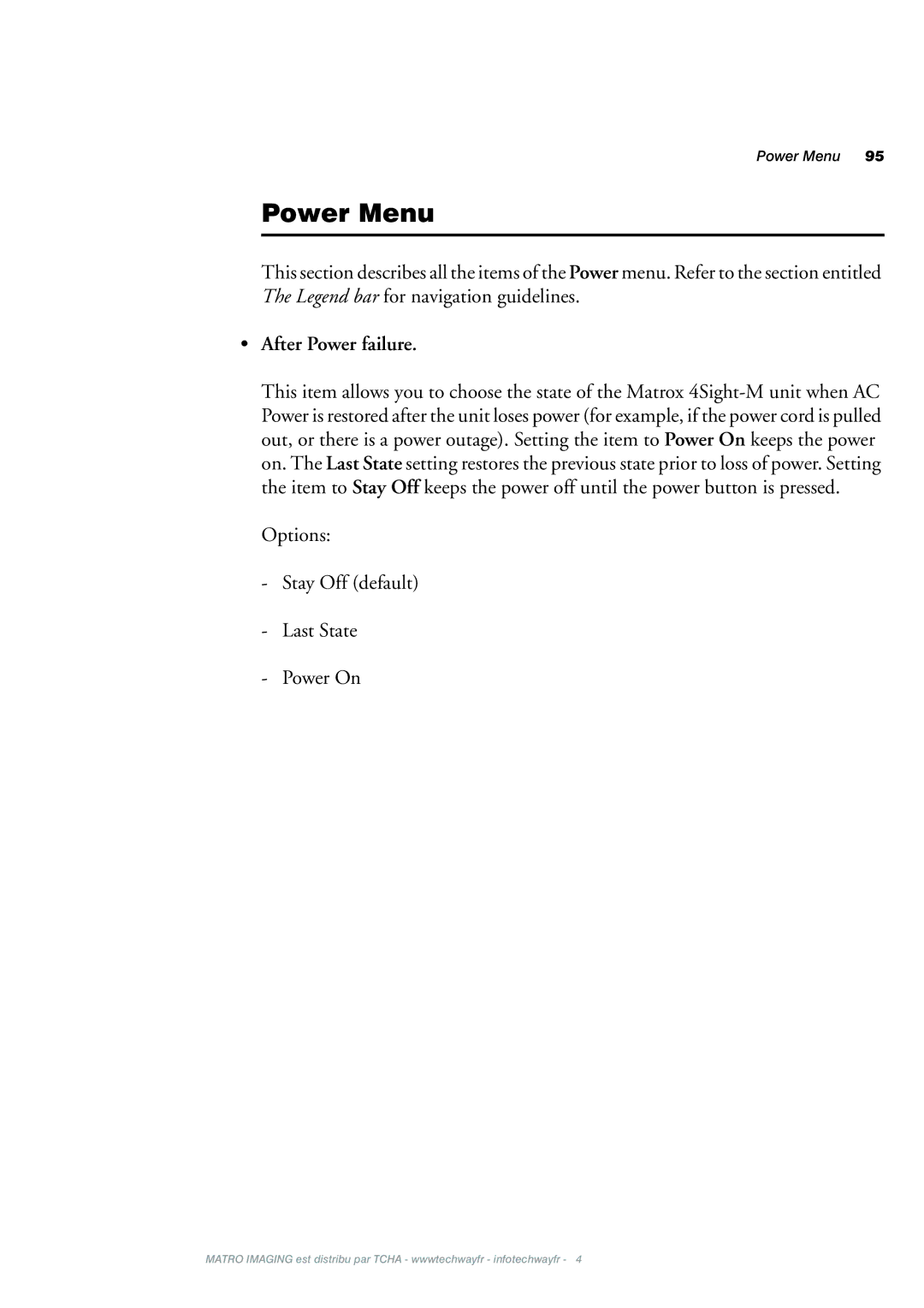 Matrox Electronic Systems 4SIGHT-M manual Power Menu, After Power failure 