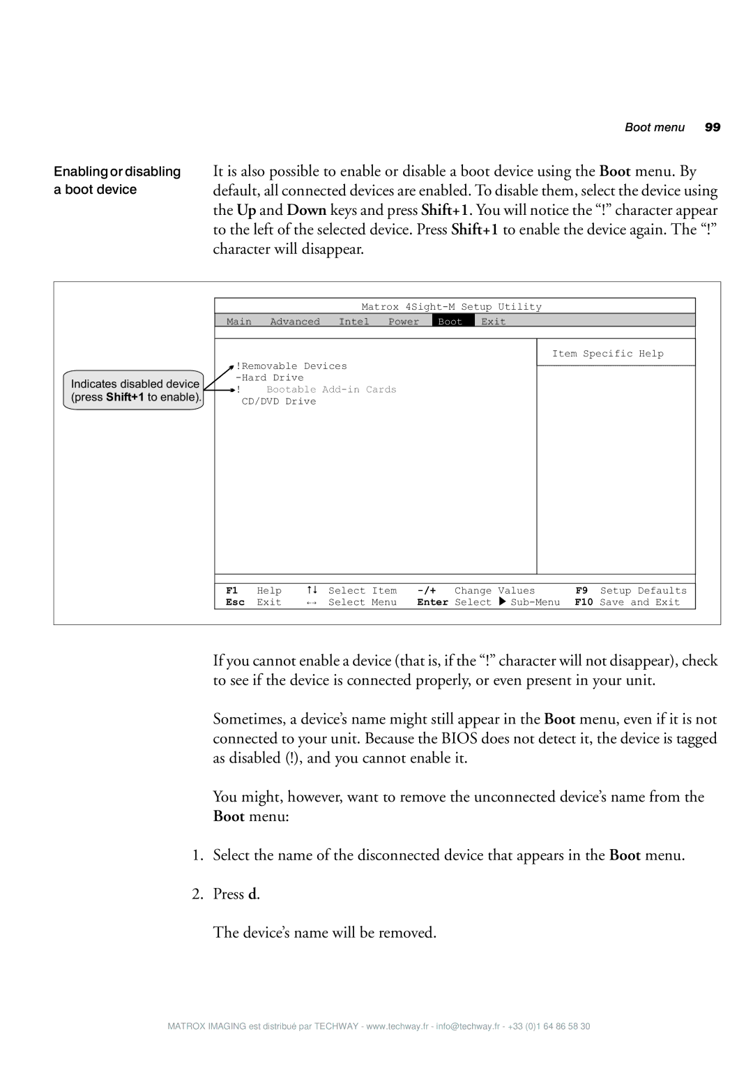 Matrox Electronic Systems 4SIGHT-M manual Enabling or disabling a boot device 