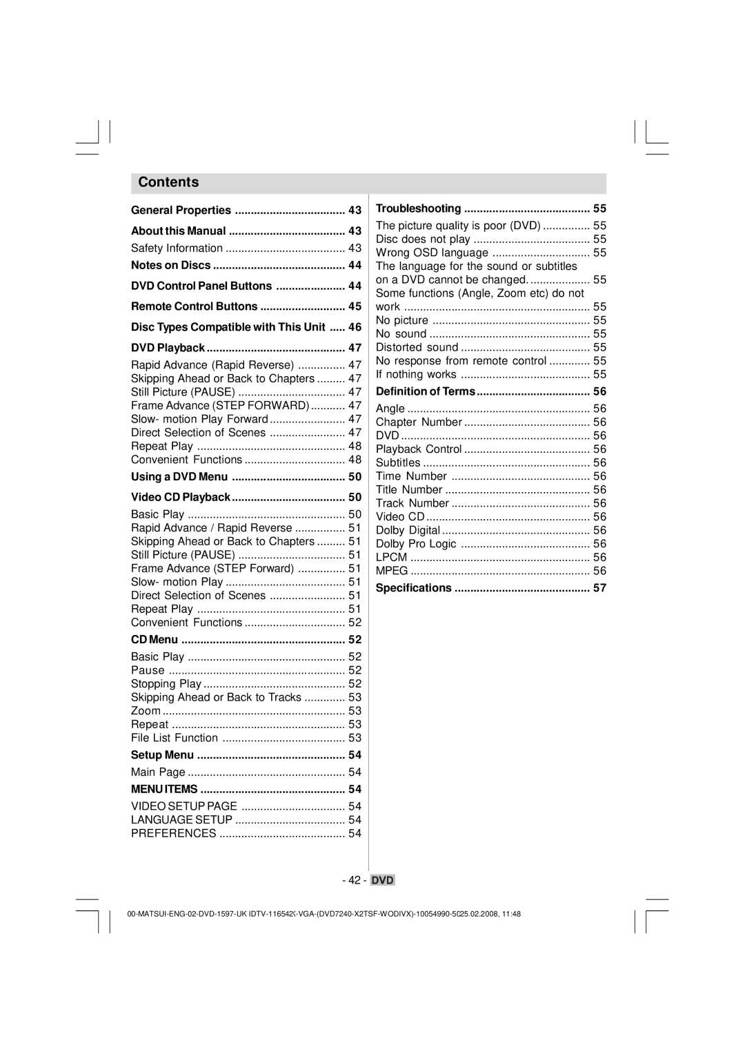 Matsui America M22LID618 manual Contents 