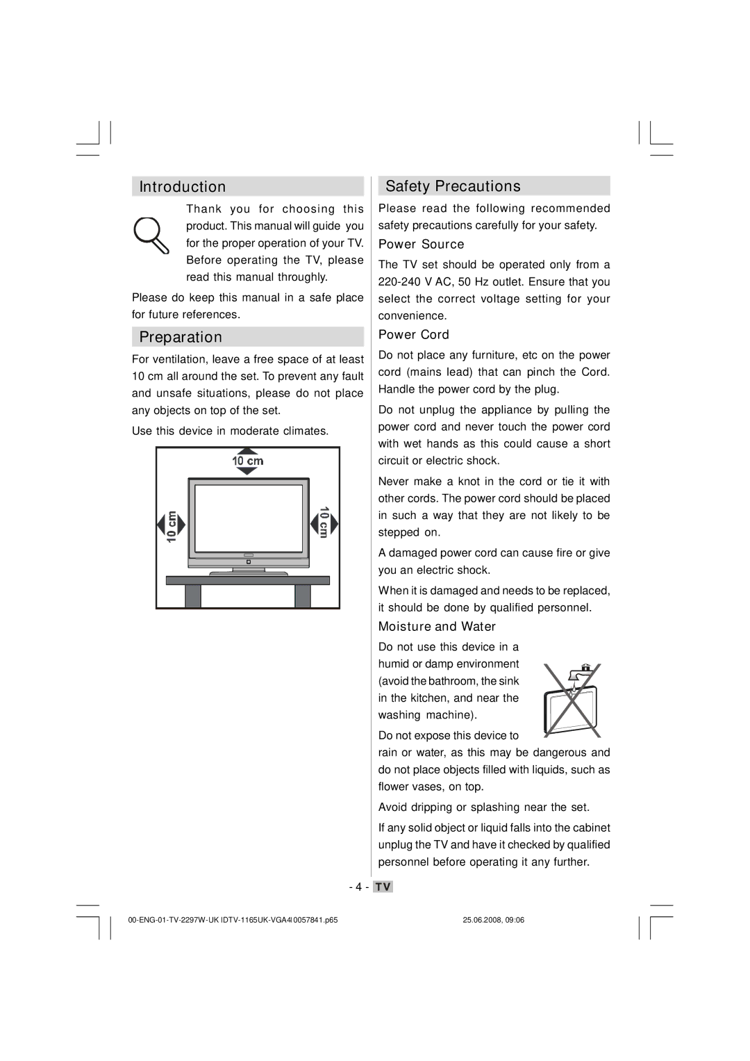 Matsui America M22LID618 manual Introduction, Preparation, Safety Precautions 