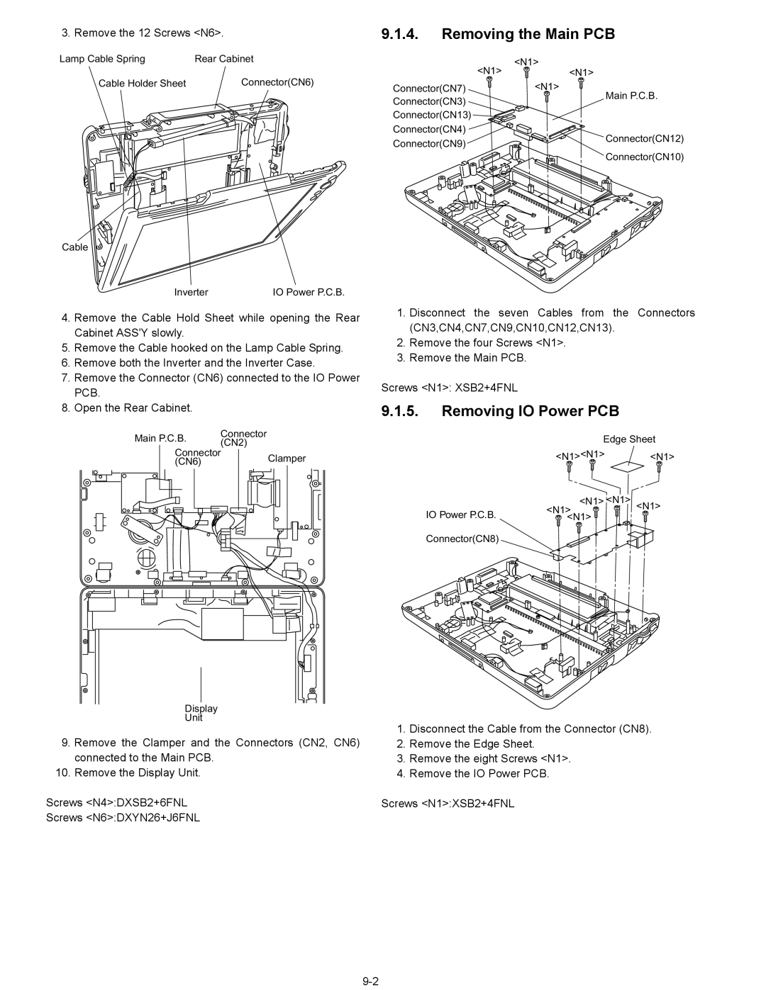 Matsushita CF-08TX1A1M manual Removing the Main PCB, Removing IO Power PCB 