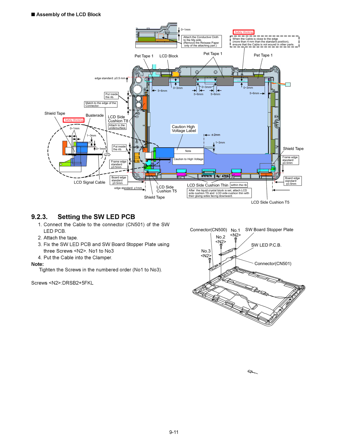 Matsushita CF-08TX1A1M manual Setting the SW LED PCB, Assembly of the LCD Block 